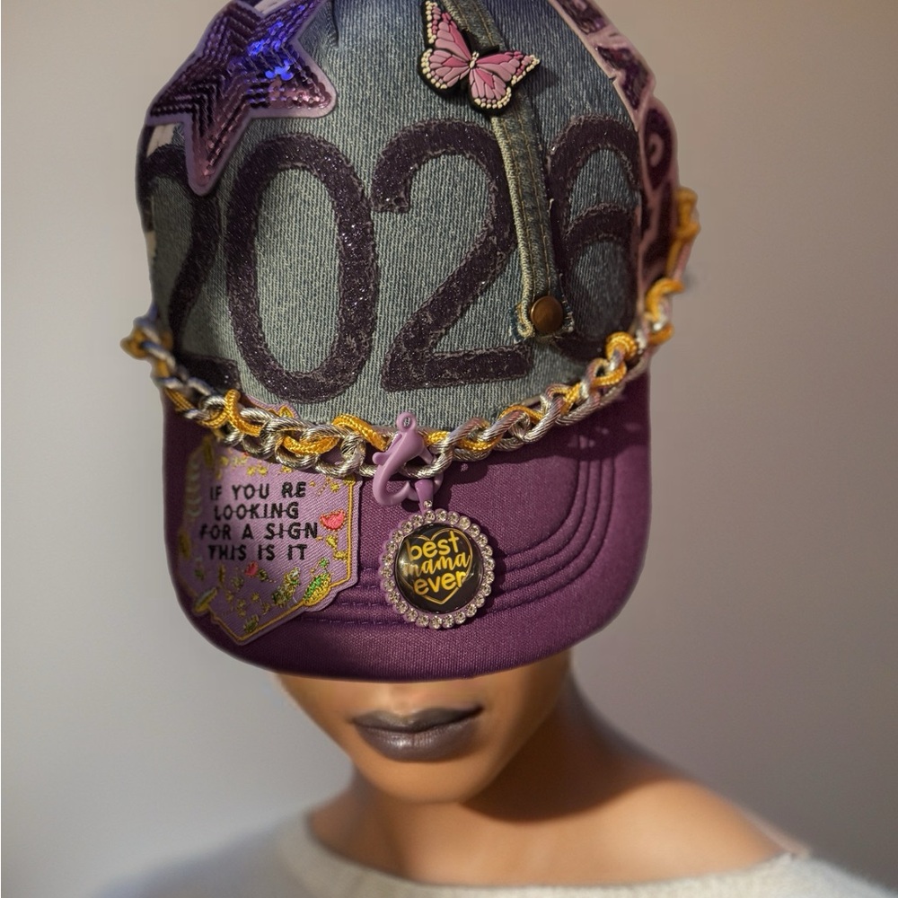 Purple and Gold Embellished Cap 1 of a kind Trucker Hat🔥💜